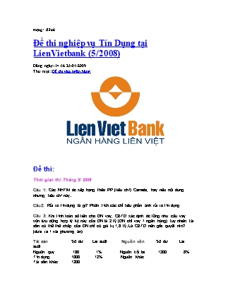 Đề thi nghiệp vụ Tín Dụng tại Lien Vietbank