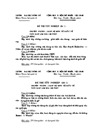 Đề thi tốt nghiệp chuyên ngành: Quan hệ kinh tế quốc tế