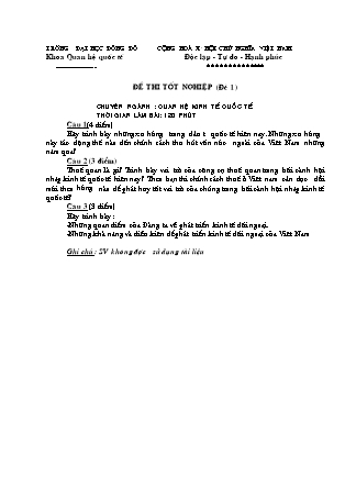 Đề thi tốt nghiệp chuyên ngành: Quan hệ kinh tế quốc tế