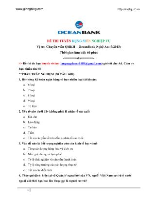 Đề thi tuyển dụng môn: Nghiệp vụ - Vị trí:  Chuyên viên quan hệ khách hàng Oceanbank Nghệ An