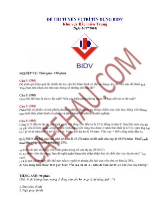 Đề thi tuyển vào vị trí tín dụng BIDV (khu vực bắc miền trung)
