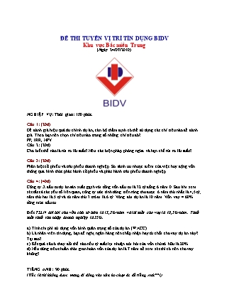 Đề thi tuyển vị trí tín dụng BIDV (khu vực bắc miền trung)