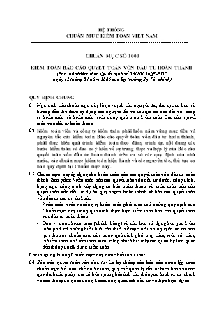 Hệ thống Chuẩn mực kiểm toán Việt Nam - Chuẩn mực số 1000: Kiểm toán Báo cáo quyết toán vốn đầu tư hoàn thành