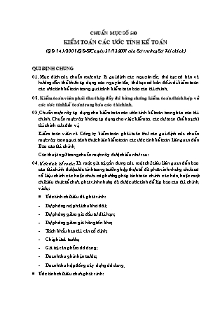 Hệ thống Chuẩn mực kiểm toán Việt Nam - Chuẩn mực số 540: Kiểm toán các ước tính kế toán