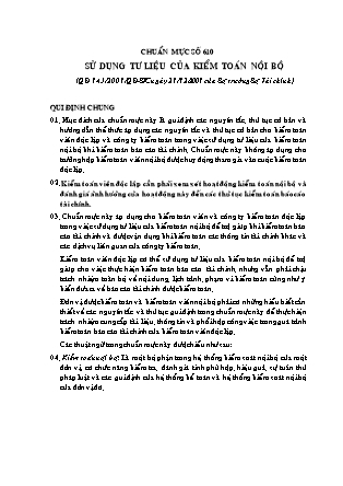 Hệ thống Chuẩn mực kiểm toán Việt Nam - Chuẩn mực số 610: Sử dụng tư liệu của kiểm toán nội bộ