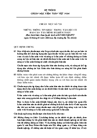 Hệ thống Chuẩn mực kiểm toán Việt Nam - Chuẩn mực số 720: Những thông tin khác trong tài liệu có Báo cáo tài chính đã kiểm toán