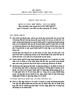 Hệ thống Chuẩn mực kiểm toán Việt Nam - Chuẩn mực số 930: Dịch vụ tổng hợp thông tin tài chính
