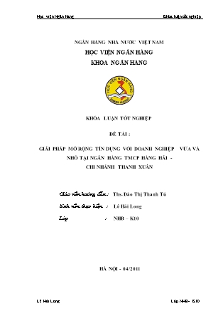 Khóa luận Giải pháp mở rộng tín dụng với doanh nghiệp vừa và nhỏ tại ngân hàng TMCP hàng hải - Chi nhánh Thanh Xuân