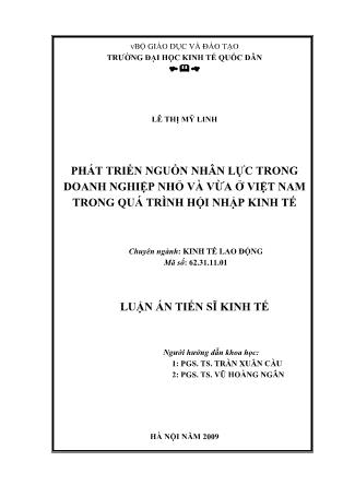 Luận án Phát triển nguồn nhân lực trong doanh nghiệp nhỏ và vừa ở Việt Nam trong quá trình hội nhập kinh tế