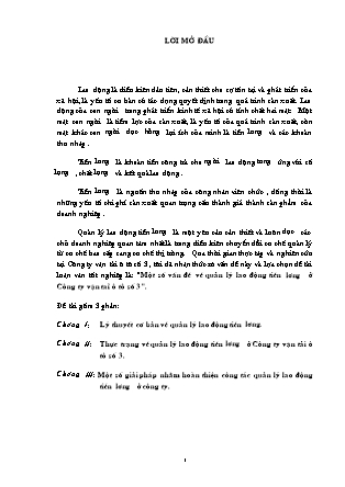 Luận văn Một số vấn đề về quản lý lao động tiền lương ở Công ty vận taỉ ô tô số 3