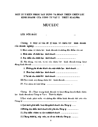 Luận văn Một số ý kiến nhằm xây dựng và hoàn thiện chiến lược kinh doanh của công ty vật tư thiết bị Alpha