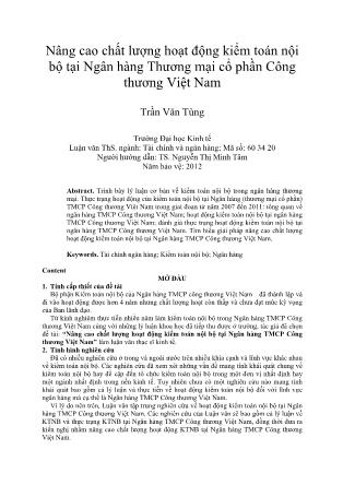 Luận văn Nâng cao chất lượng hoạt động kiểm toán nội bộ tại Ngân hàng Thương mại cổ phần Công thương Việt Nam