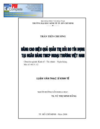 Luận văn Nâng cao hiệu quả quản trị rủi ro tín dụng tại Ngân hàng TMCP Ngoại thương Việt Nam