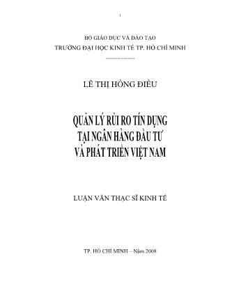 Luận văn Quản lý rủi ro tín dụng tại ngân hàng đầu tư và phát triển Việt Nam