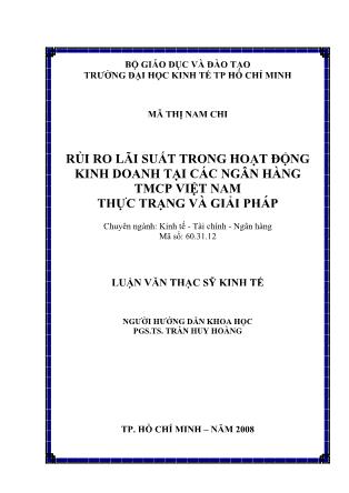 Luận văn Rủi ro lãi suất trong hoạt động kinh doanh tại các ngân hàng TMCP Việt Nam thực trạng và giải pháp