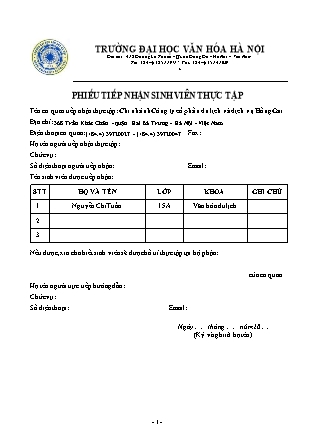 Mẫu Phiếu tiếp nhận sinh viên thực tập