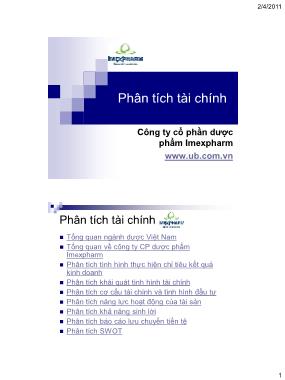 Phân tích tài chính ở Công ty cổ phần dược phẩm Imexpharm