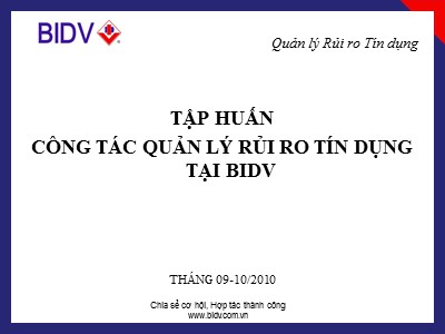 Quản lý Rủi ro Tín dụng - Phần I: Những vấn đề cơ bản về quản lý rủi ro tín dụng