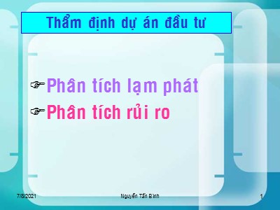 Quản trị ngân hàng - Phần: Thẩm định dự án đầu tư