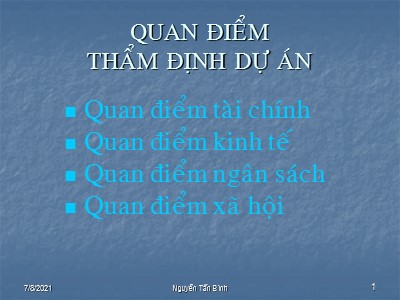 Quản trị ngân hàng - Quan điểm thẩm định dự án