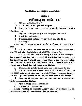 Tài chính doanh nghiệp - Chương 8: Kế hoạch tài chính - Phần I: Kế hoạch đầu tư