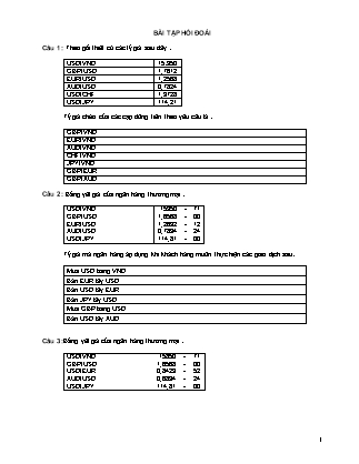 Tài chính ngân hàng - Bài tập hối đoái