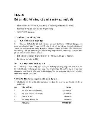 Tài chính ngân hàng - Dự án: Đầu tư nâng cấp nhà máy sản xuất nước đá