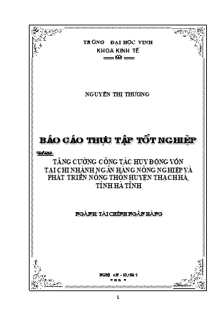 Tăng cường công tác huy động vốn tại chi nhánh ngân hàng nông nghiệp và phát triển nông thôn Huyện Thạch Hà – Tĩnh Hà Tĩnh