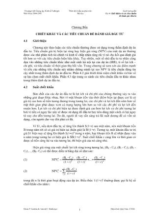 Thẩm định đầu tư phát triển - Chương bốn: Chiết khấu và các tiêu chuẩn để đánh giá đầu tư