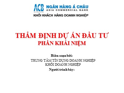 Thẩm định dự án đầu tư - Phần khái niệm