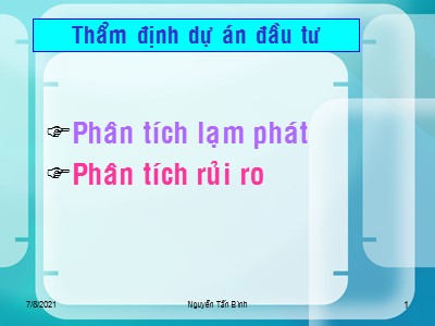 Thẩm định dự án - Phân tích lạm phát - Phân tích rủi ro