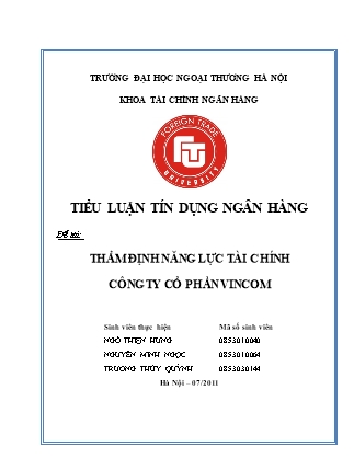 Tiểu luận Tín dụng ngân hàng - Đề tài: Thẩm định năng lực tài chính công ty cổ phần Vincom