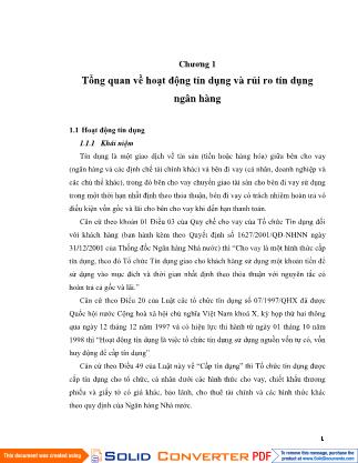 Tín dụng ngân hàng - Chương 1: Tổng quan về hoạt động tín dụng và rủi ro tín dụng ngân hàng